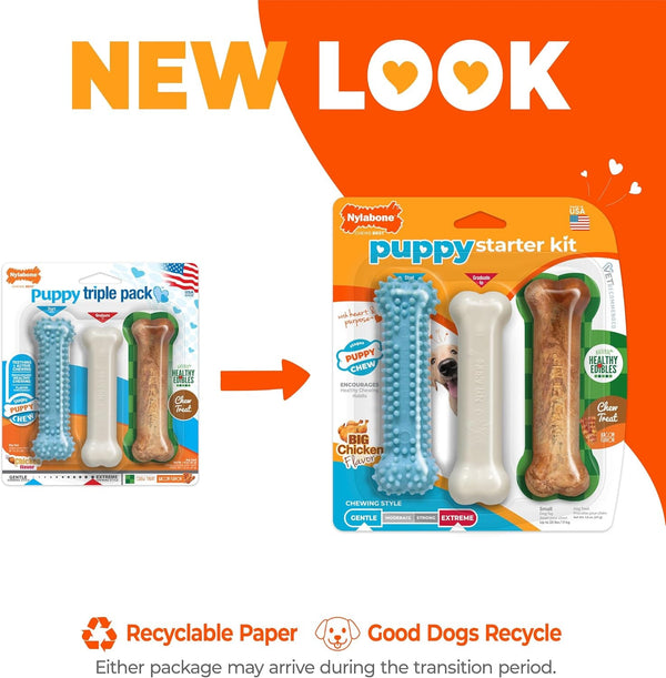 Nylabone Puppy Starter Kit, Dog Chew Toys & Chew Treat, Blue, 3 Count | Small Breeds, Chicken & Bacon Flavor, 2 Chew Toys, 1 Natural Treat, Teething Toys for Puppies, Puppy Enrichment, up to 25 Lbs3