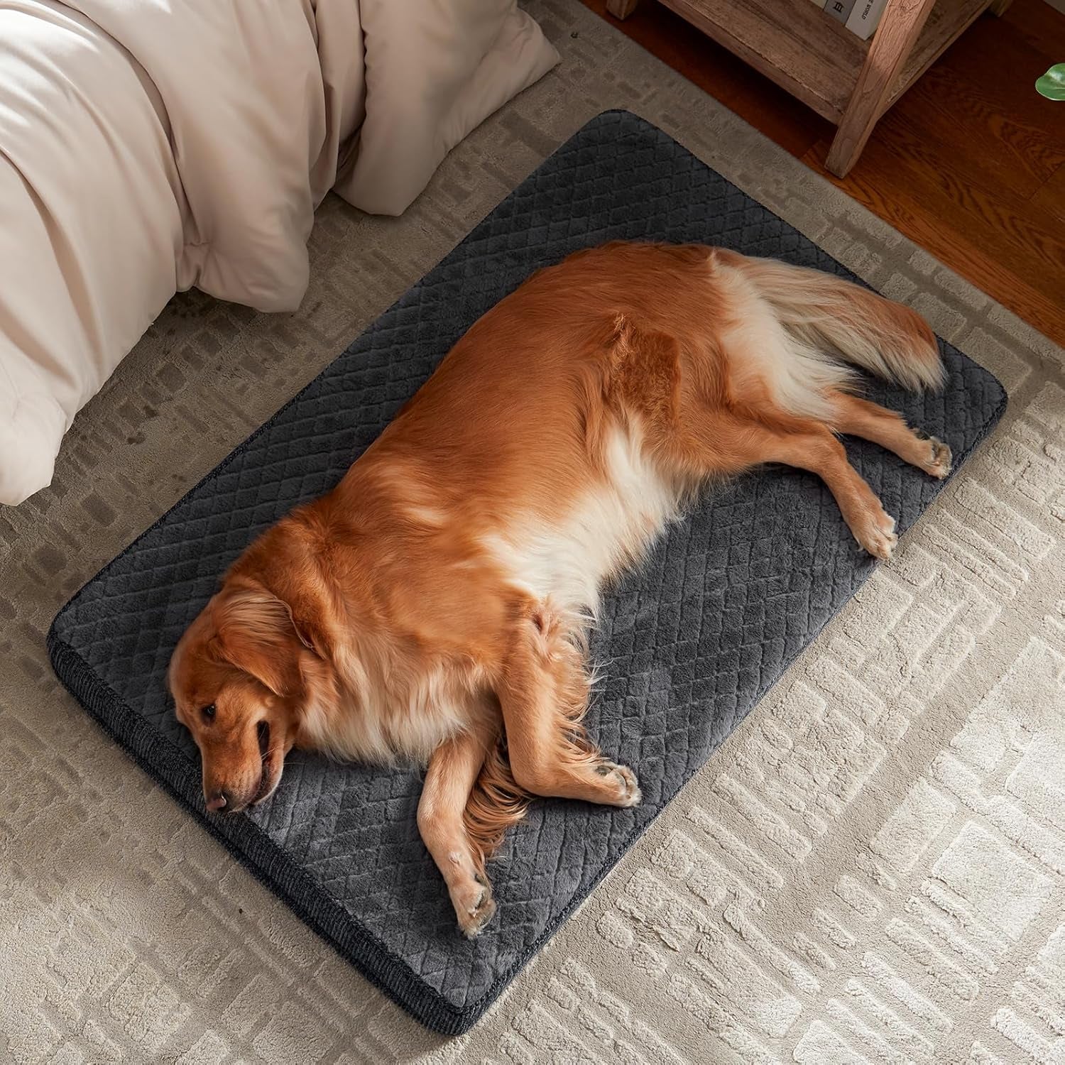 joejoy-orthopedic-xl-dog-bed-for-large-dogs-waterproof-dog-bed-for-crate-with-washable-removable-cover-extra-thick-egg-crate-memory-foam-pet-beds-grey-41x27