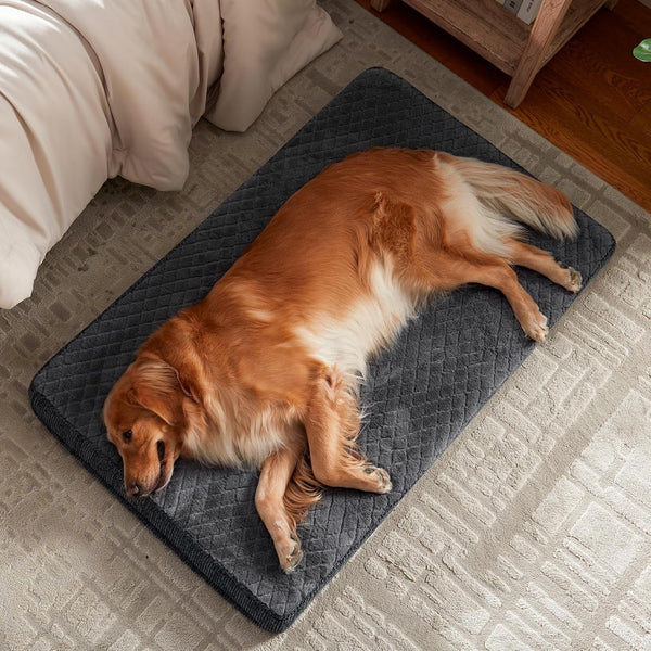 JOEJOY Orthopedic XL Dog Bed for Large Dogs, Waterproof Dog Bed for Crate with Washable Removable Cover, Extra Thick Egg-Crate Memory Foam Pet Beds, Grey, 41"X27"2