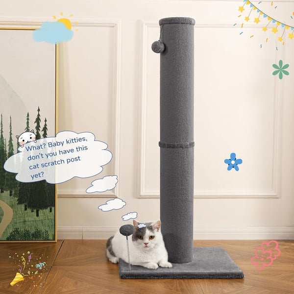 Cat Craft Cat Scratching Post Carpet Scratching Post 41" for Indoor Cats, Tall Cat Scratch Post, Carpet Cat Scratcher with Replaceable Toys, Sturdy Base, Large, Gray | 41In Tall Short Plush Scratch Post, Stable Base, Interchangeable Play Toys, for Indoor Cats to Avoid Furniture Scratching7