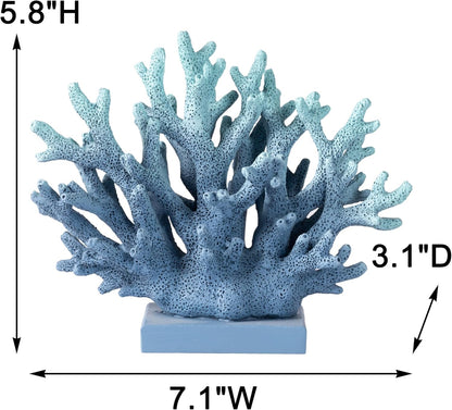 5.8" H Blue Coral Decor, Resin Coral Statue, Nautical Decorations for Home, Beach/Coastal/Ocean Themed Cabinet Shelf Tabletop Decor7