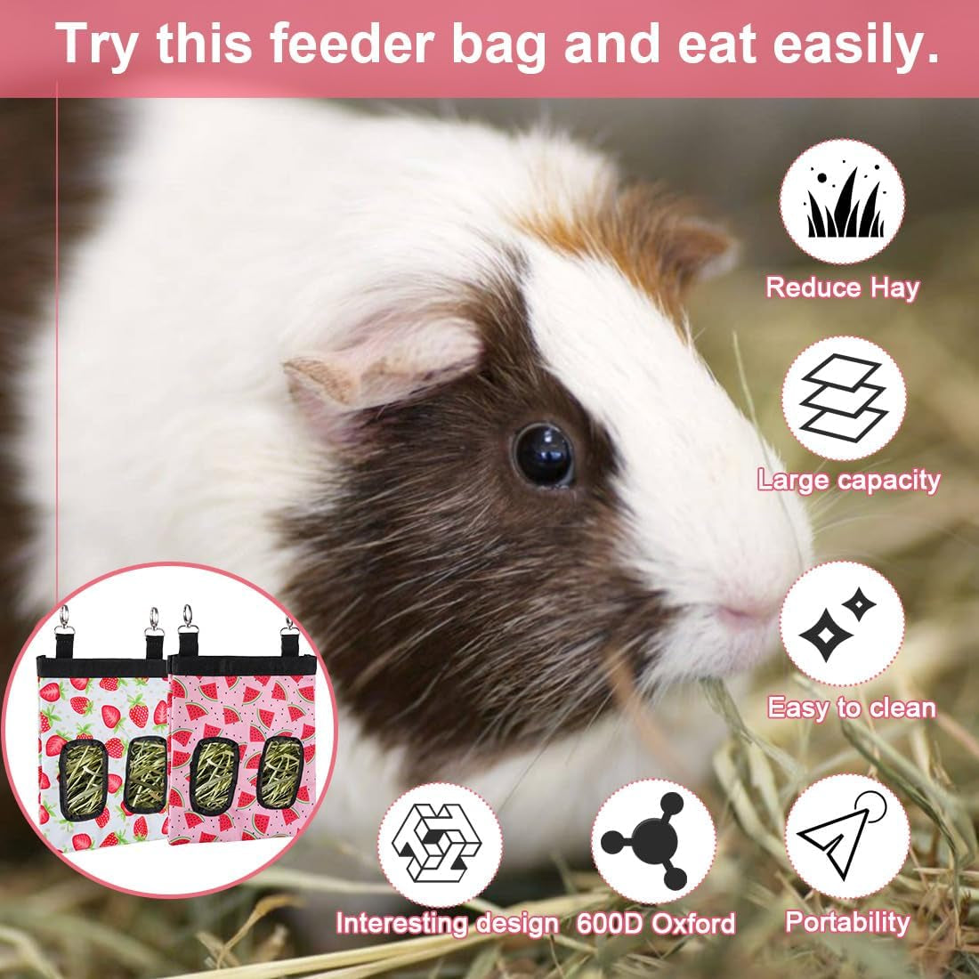 dzwlkj-guinea-pig-hay-feeder-2-pack-11-x-9-x-1-inches-rabbit-hay-feeder-bag-stainless-steel-600d-oxford-watermelon-and-strawberry