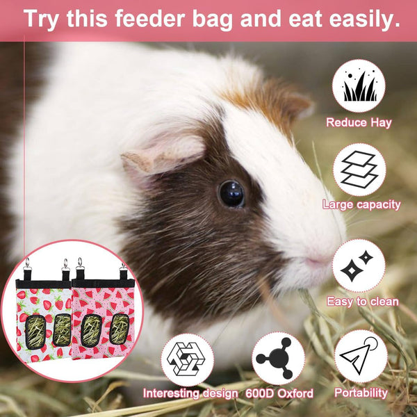 DZWLKJ Guinea Pig Hay Feeder, 2 Pack, 11 X 9 X 1 Inches, Rabbit Hay Feeder Bag, Stainless Steel, 600D Oxford, Watermelon and Strawberry4
