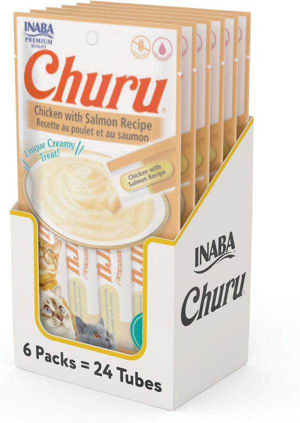 INABA Churu Cat Treats, Lickable, Squeezable Creamy Purée Cat Treat with Green Tea Extract & Taurine, 0.5 Ounces Each Tube, 24 Tubes (4 per Pack), Chicken Recipe28