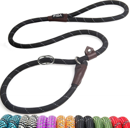 Fida Durable Slip Lead Dog Leash, 6 FT X 1/2" Heavy Duty Dog Loop Leashes, Comfortable Strong Rope Slip Leash for Large Medium Dogs, No Pull Pet Training Lead with Highly Reflective(1/2", Black)23