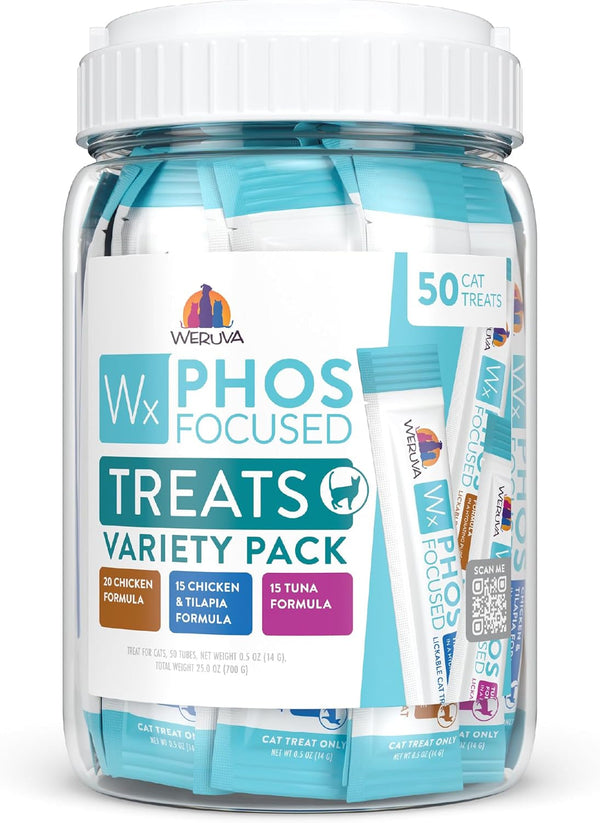 Weruva Wx Phos Focused, Lickable Cat Treats Variety Pack, 0.5Oz Tube, Pack of 2414