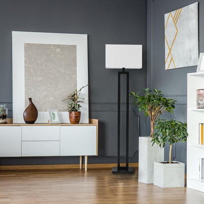 58" Matte Black Floor Lamp with White Linen Shade | On/Off Rotary Switch, Modern Standing Lamp for Living Room or Bedroom, Model 670462