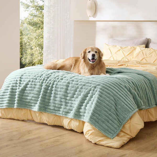 Bedsure Comfyfleece™ Waterproof Dog Blankets for Large Dogs,50X60 Cream | Soft Plush Couch Cover,Washable Corduroy Fleece for Furniture Protector,Cozy Calming Reversible Pet Blanket for Senior Dogs35