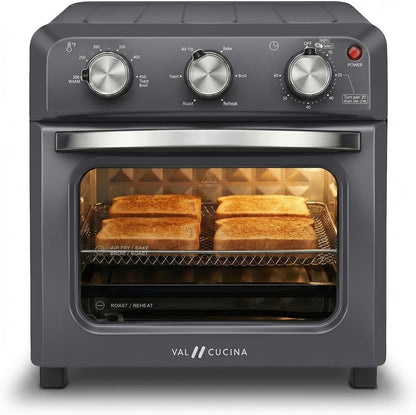 6-In-1 Retro Air Fryer Toaster Oven Combo, Compact 12.7 QT Small Countertop Convection Oven, Fits 9" Pizza & 4 Toast, Hexagon Hybrid Heating, Enamel Baking Pan Included, Dark Grey Color1