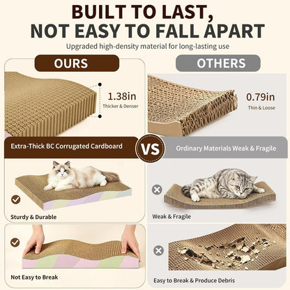 Cat Scratching Board 2-Pack, Reversible Cat Scratcher Pad, Large | Odor-Free,Double-Sided Use,Wave Shape,Sturdy,Extra Large,Custom Corrugated Board,2 Count,Cat Toys5