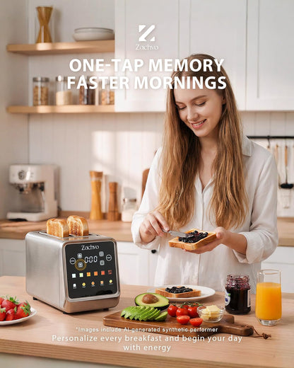 2 Slice Touchscreen Toaster with Digital Countdown & Bagel Mode | 1.5" Wide Slots, Single-Side Toasting, Bread, Waffle & Muffin Presets, Memory, 6 Shade Settings, Defrost & Reheat6