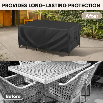 Patio Furniture Covers, Outdoor Furniture Covers Waterproof, Heavy Duty Oxford Patio Table Cover for Outdoor Table, Chair, Sofa, Desk (Black, 108"L X 82"W X 28"H)7