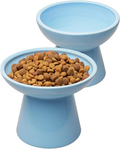 CEEFU 2-Pack Elevated Ceramic Cat Bowls Extra Wide for Food & Water | anti Vomiting, Whisker Friendly, Shallow Food Dish and Deep Water Bowl, Lead&Cadmium-Free, Raised Height for Cats, Sage Green13