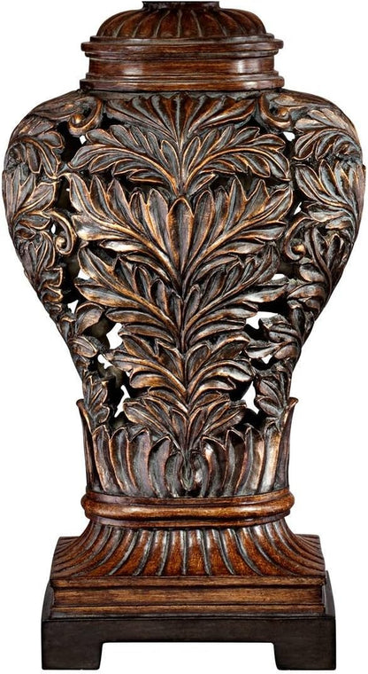Leafwork 32 1/2" Table Lamp Large Bronze Brown Vase Cottage | Rectangular Shade Traditional Wood Living Room Bedroom Bedside Nightstand House Office Home Family Tan End7