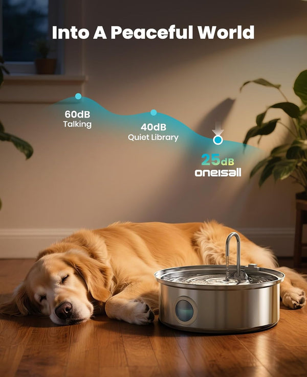 Oneisall 7L/230Oz Dog Water Fountain for Multi-Pet Household,Pwf002 | 25Db Quiet Design,304 Stainless Steel,Contain 3 Set Filters,Visual Water,5-Layer Filtration,Fit for Living Room Kitchen4
