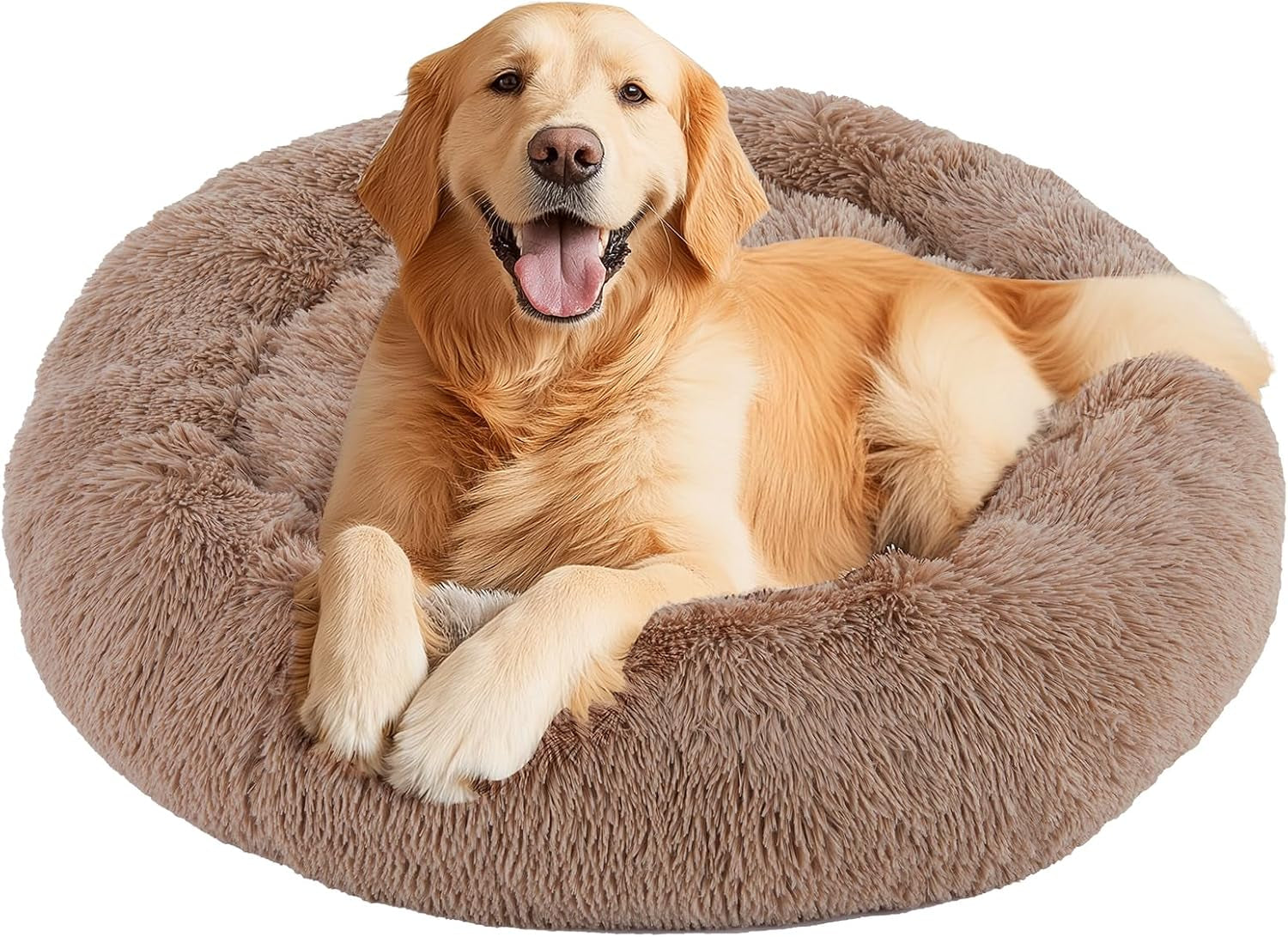 dumos-30-7-inch-donut-dog-bed-faux-fur-plush-grey-machine-washable-cuddler-warming-cozy-fluffy-faux-fur-plush-round-pet-bed-anti-slip-bed-for-indoor-dogs-and-cats
