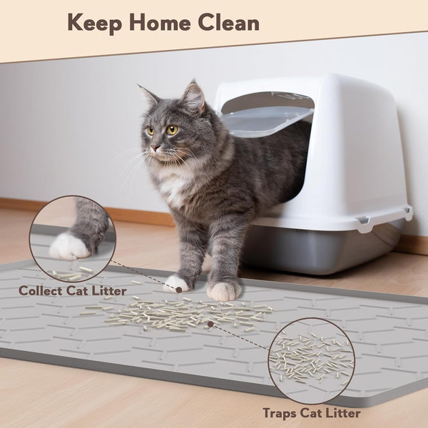 Garoopion Silicone Cat Litter Mat Large 40" X 28", Easy to Clean, Gray | Large Size Waterproof Silicone Mat with Raised Edges, Catch Litter, Protect Floor from Urine, Multi-Use for Dog/Sink/Kitchen3