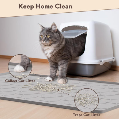 Garoopion Silicone Cat Litter Mat 34×22 Inch, Easy to Clean, Gray | Waterproof Silicone Mat with Raised Edges, Catch Litter, Protect Floor from Urine, Multi-Use for Dog/Sink/Kitchen/Boots2