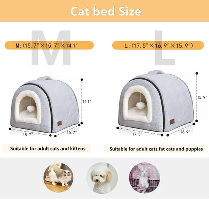 Cat Bed for Indoor Cats，Foldable Cat Cave，Anti-Slip & Water-Resistant Bottom，Cat Houses for Indoor Cats or Small Dogs, Kitten Tent, Rabbit Bed，2 in 1 Pet Bed (Grey)6