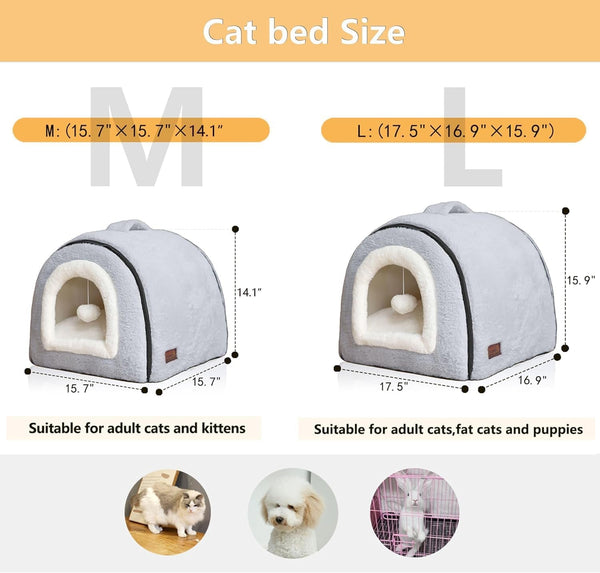 Cat Bed for Indoor Cats，Foldable Cat Cave，Anti-Slip & Water-Resistant Bottom，Cat Houses for Indoor Cats or Small Dogs, Kitten Tent, Rabbit Bed，2 in 1 Pet Bed (Grey)6