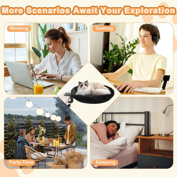 Cat Desk Bed - Ergonomic Cat Desk Perch Clamp for Remote Workers - Quality Desktop Suspended Cat'S Bed- Rotating Cats Hammock Desk with Removable Cover, Cat Bed Hold up to 50LBS7