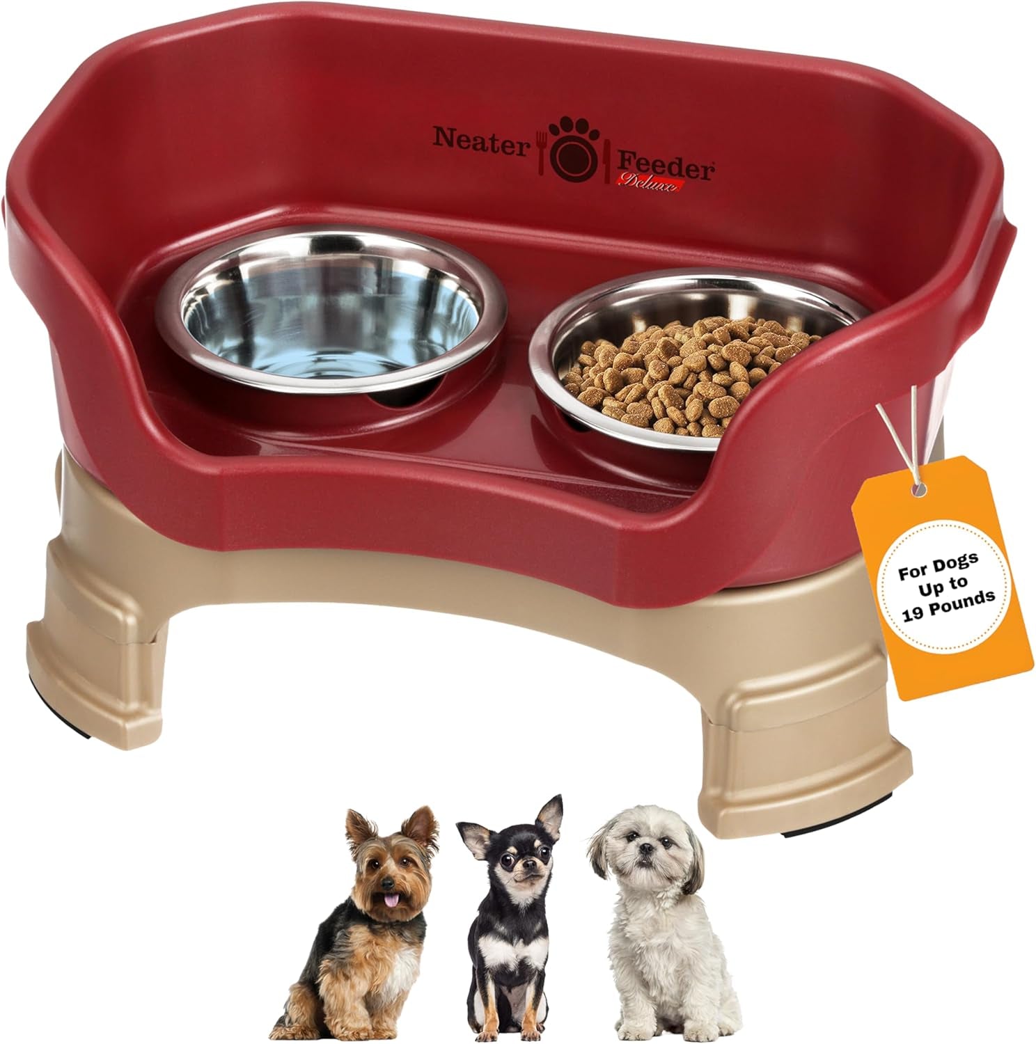 neater-feeder-deluxe-mess-proof-elevated-dog-bowls-for-small-dogs-up-to-19-lbs-2-height-adjustable-6-7-5-no-spill-raised-dog-bowl-stand-stainless-steel-food-bowl-set-made-in-usa-cappuccino