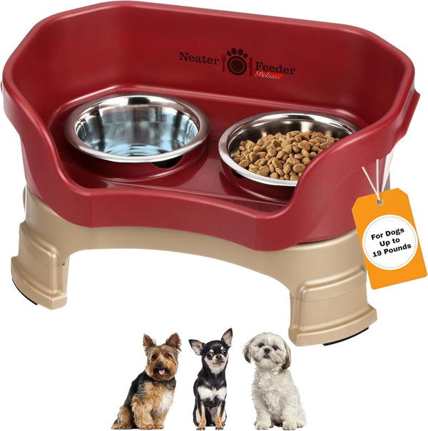Neater Feeder Deluxe Mess-Proof Elevated Dog Bowls for Small Dogs (Up to 19 Lbs), 2 Height Adjustable (6” & 7.5”) No-Spill Raised Dog Bowl Stand, Stainless Steel Food Bowl Set, Made in USA, Cappuccino33