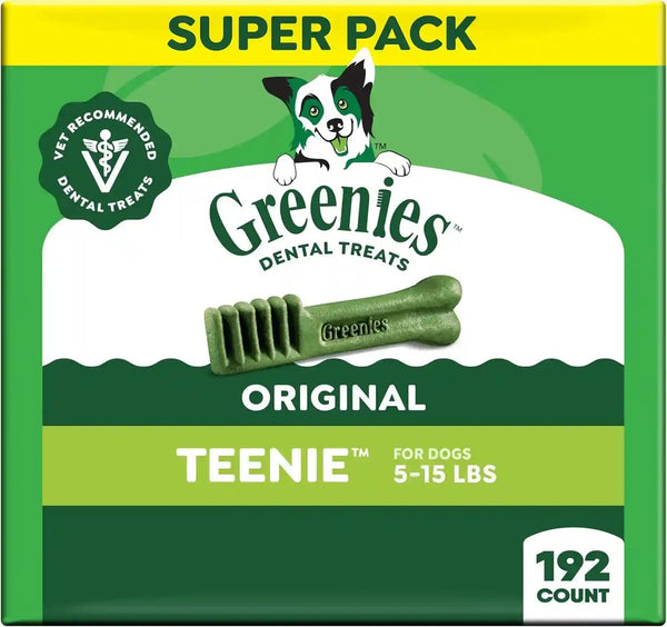 Greenies Teenie Original Natural Dental Dog Treats, Chicken, 192 Count | Clinically-Proven, Veterinarian-Recommended, 47% Less Tartar & 40% Less Plaque in 28 Days, for Dogs 5-15 Lbs, 54 Oz. Pack1