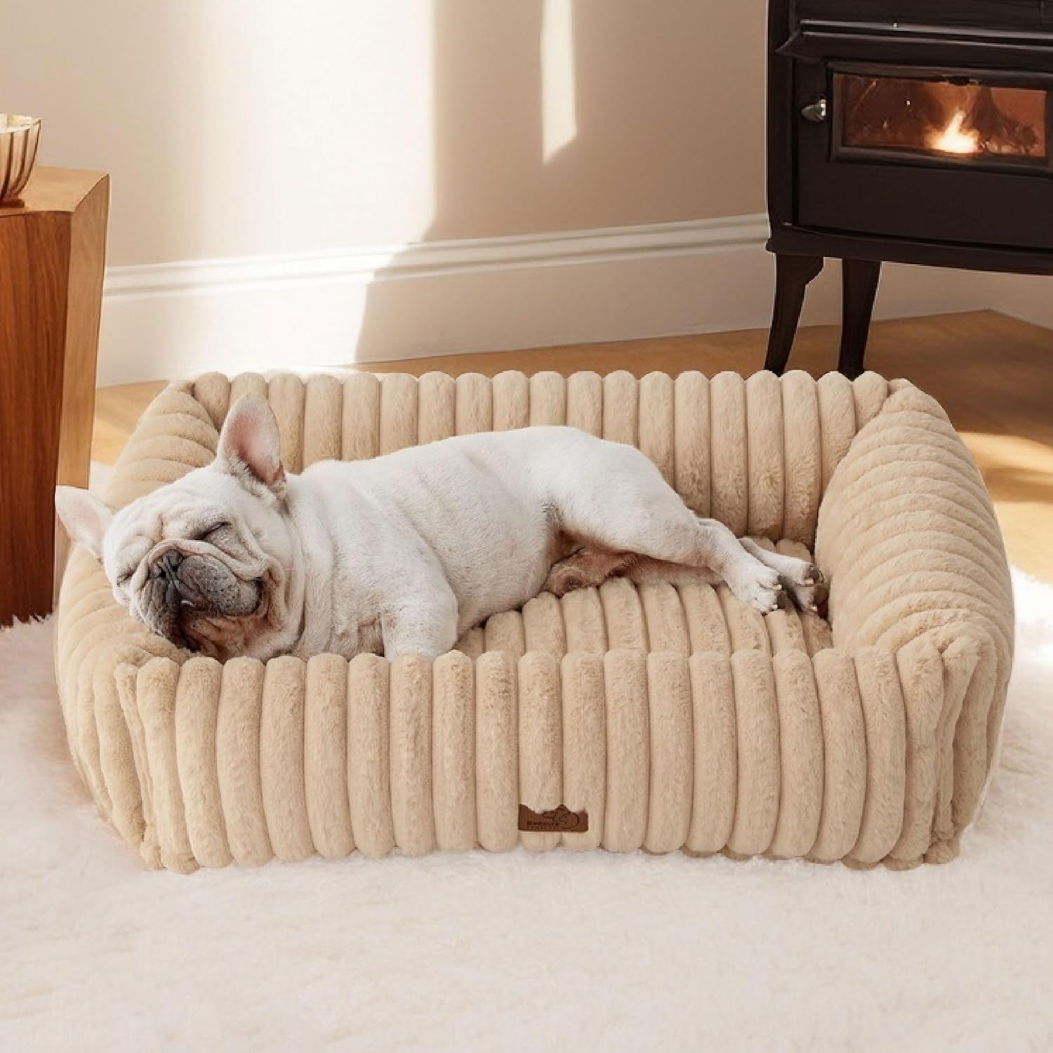 bedsure-comfyfleece™-cute-dog-bed-for-small-medium-dogs-washable-25in-cream-furry-puppy-beds-square-rectangle-orthopedic-corduroy-aesthetic-pet-beds-removable-zipper-cover-non-slip-bottom-up-to-15-lbs