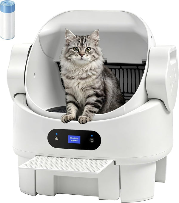 Automatic Self-Cleaning Litter Box, Open-Top, Microwave Radar, White | Multi-Sensor Safety, Large Waste Bin, Whisper-Quiet, Easy Setup, Rinse-Clean in Seconds, for Multi-Cat Homes1