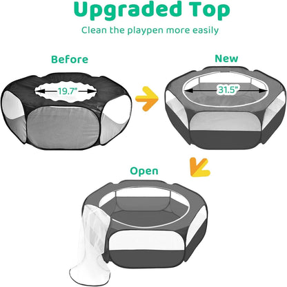 Amakunft Small Animal Pop-Up Playpen with Mesh Cover, 47'' X 23.6'' X 15'' Chicken Brooder Box, Play Pen Indoor Outdoor for Guinea Pigs, Bunny, Rabbits, Ferrets, Chinchillas, Kittens | Indoor/Outdoor, Water-Resistant, Chicken Brooder, Travel Playpen for Rabbits, Ferrets, Hamsters and Kittens4