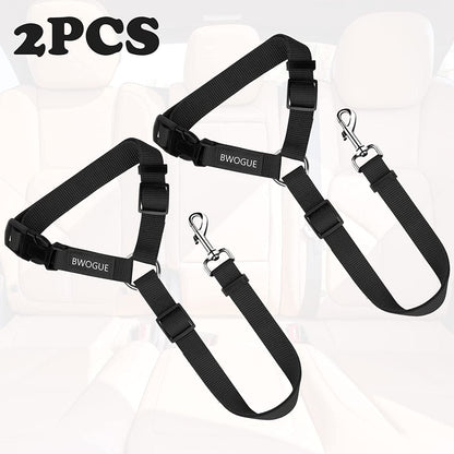 BWOGUE 2 Pack Dog Seat Belt for Car, Headrest Restraint Safety Leads | Headrest Loop for Car Travel, 18-30 in Adjustable, 2-In-1 Seat Belt and Leash, 2 Pack for Dogs and Cats, Use with Dog Harness2