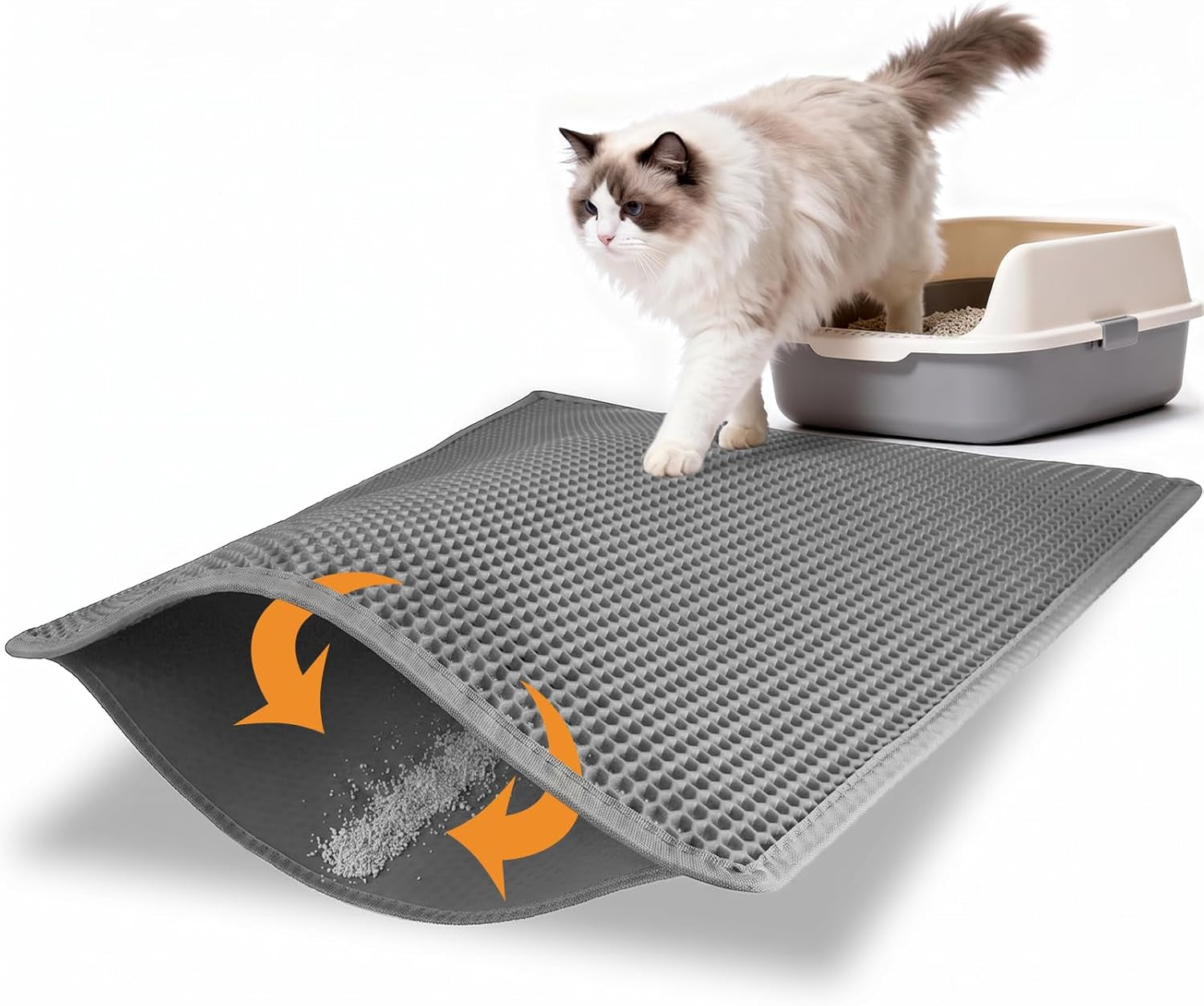 pieviev-cat-litter-mat-double-layer-waterproof-urine-proof-trapping-mat-1-pack-gray-24x15-inch-pack-of-1-honeycomb-design-catches-scattered-particles-to-stop-tracking-urineproof-base-protects-floors-easy-to-clean