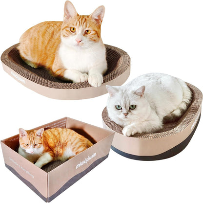Miwoowim 3-Piece Cat Scratcher Set, Oval Bowl Nest for Indoor Cats | 2 Oval Bed &1 Box for Scratching & Lounging,Durable round Corrugated Cardboard Pad & Catnip Toy.Furniture Protector for Couch6
