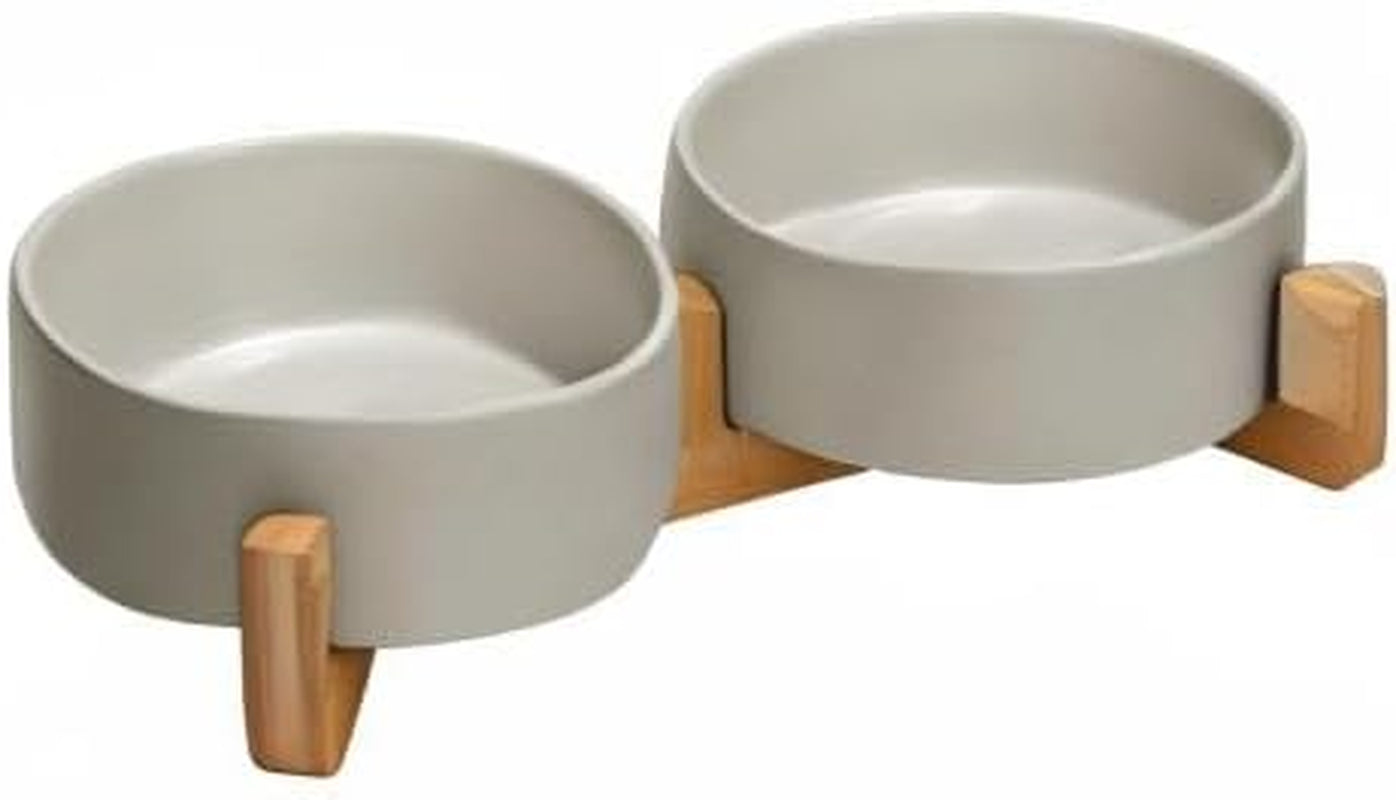 spunkyjunky-ceramic-dog-and-cat-bowl-with-wood-stand-non-slip-matte-glaze-weighted-food-water-set-for-cats-small-dogs-13-5oz