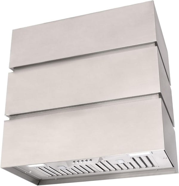 Stainless Steel Range Hood, 3 Stacks Modern Box Kitchen Hood with Powerful Vent Motor, Wall Mount, 30"W X 30"D X 14"H, Brushed Stainless1