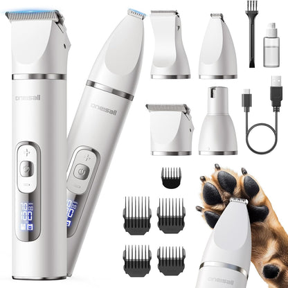 Oneisall 4 in 1 Dog Grooming Kit with LCD Display | Paw Hair Trimmer & Nail Grinder, Rechargeable, Cordless, Low Noise, IPX7 Waterproof, 3 Speeds Pet Grooming Clippers13