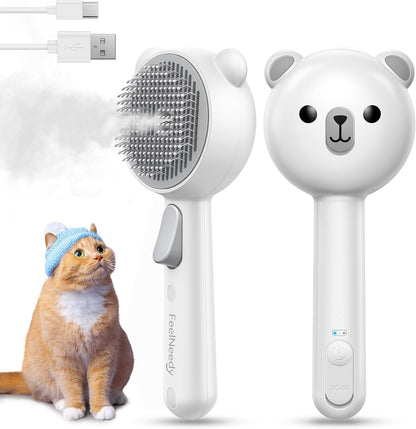 Pet Steam Brush for Dogs & Cats, Brushes for Indoor Cats with Release Button, Undercoat Removal Grooming Brush, Dual Spray USB Rechargeable, Dog Brush for Shedding for All Long- and Short-Haired Pets10
