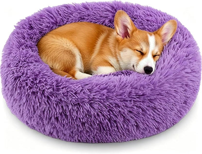 Calming Donut Dog and Cat Bed for Indoor Cats, Anti-Anxiety round Fluffy Soft Washable Small Pet Bed for Puppy and Kitten, Warming Comfortable Luxury Anti-Slip Waterproof Mute Base 20In Gray20