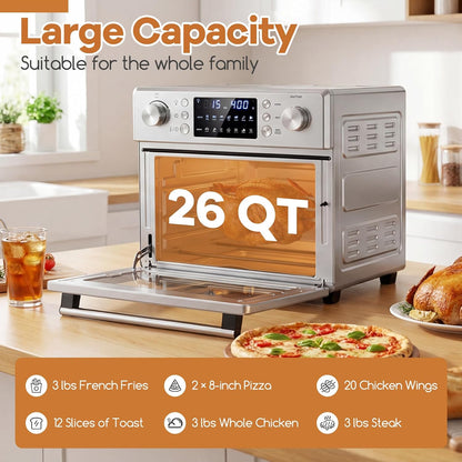 14-In-1 Air Fryer Toaster Oven Combo, Countertop Convection Oven | 1700W, Stainless Steel, Bake, Rotisserie, Dehydrate & Defrost Functions, 26 QT Large Capacity, 60-Minute Timer & Accessories4