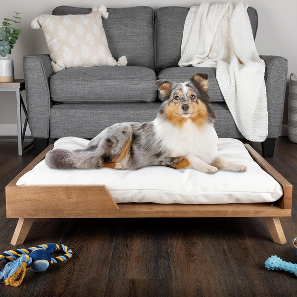 Elevated Dog Bed - 36” X 29.5” Indoor Pet Bed with Frame and Soft Cushion - Mid-Century Modern Wood Dog Bed for Medium to Large Pets by PETMAKER (Natural)6