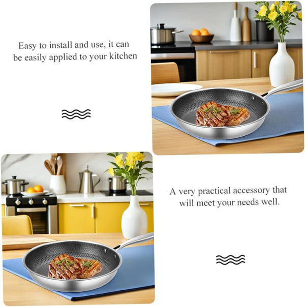 Stainless Steel Honeycomb Wok Pan 17.40 X 10.23 X 1.96 in Stir-Fry Skillet for Gas Stoves Induction Cookers Frying Steaming and Everyday Kitchen Cooking3