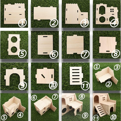 Tiny Hamster Maze Wood House Fun Slide House Double-Decker Hut for Dwarf Gerbil Mouse Mice Rat Small Animals(Only for Small Hamster)9