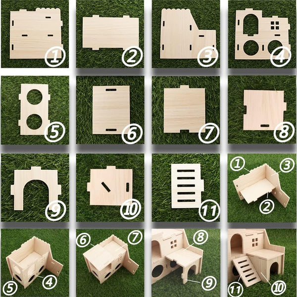 Tiny Hamster Maze Wood House Fun Slide House Double-Decker Hut for Dwarf Gerbil Mouse Mice Rat Small Animals(Only for Small Hamster)9