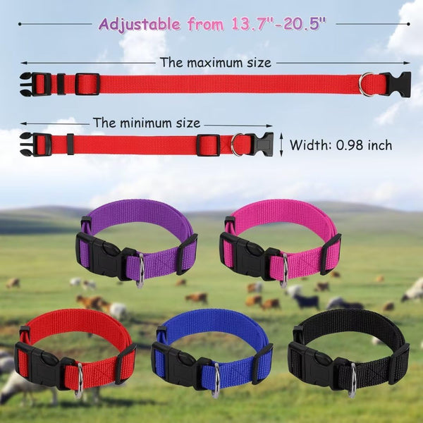 5 Pack Classic Goat Collars with Bells,Anti-Lost Pet Collar | Adjustable Nylon Collar & Sheep Grazing Copper Bells for Small Farm Animal Sheep Calf Cow Accessories(13.7"-20.5")2