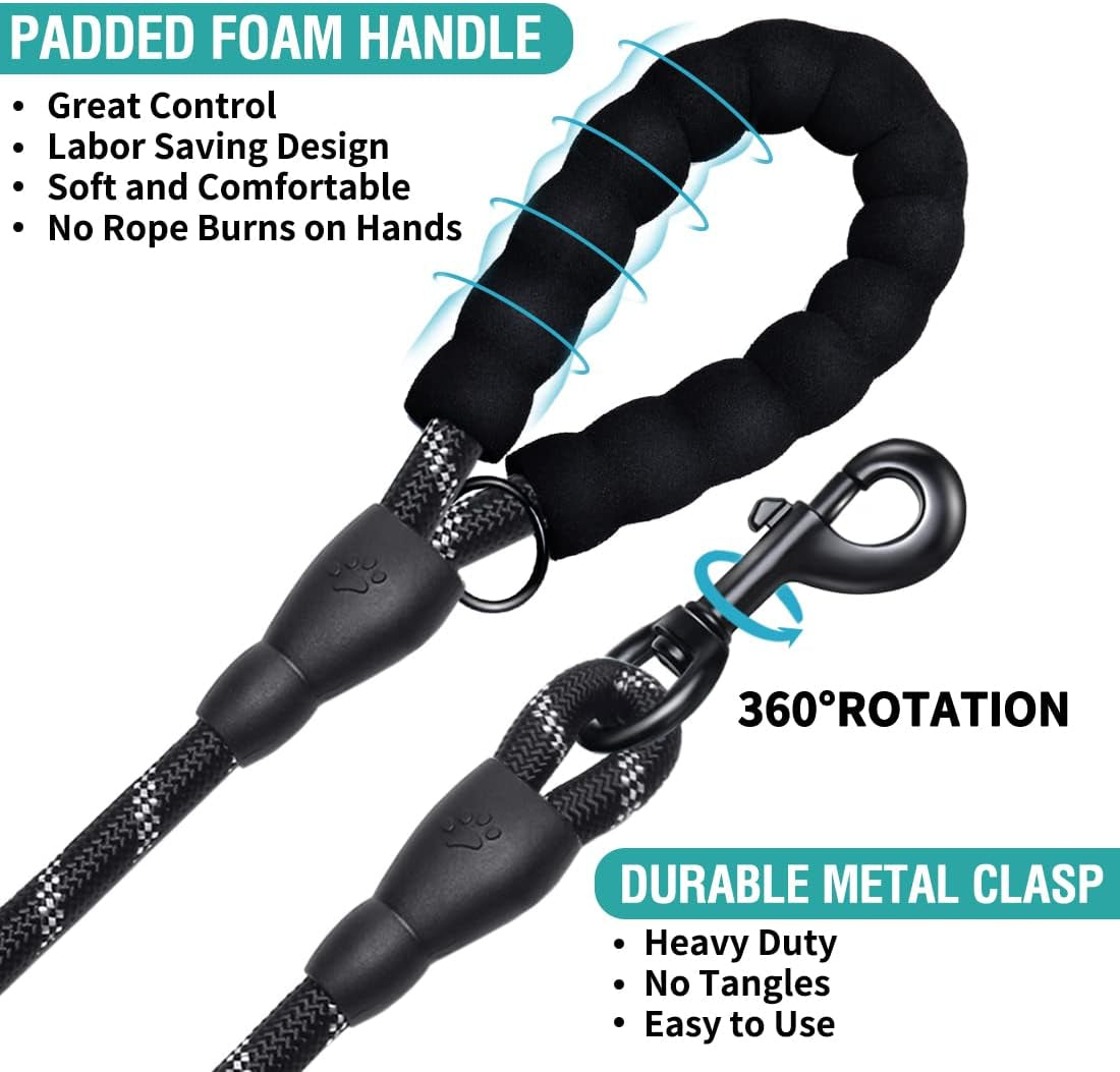 cooyoo-2-pack-dog-leash-5-ft-heavy-duty-comfortable-padded-handle-reflective-dog-leash-for-medium-large-dogs-with-collapsible-pet-bowl