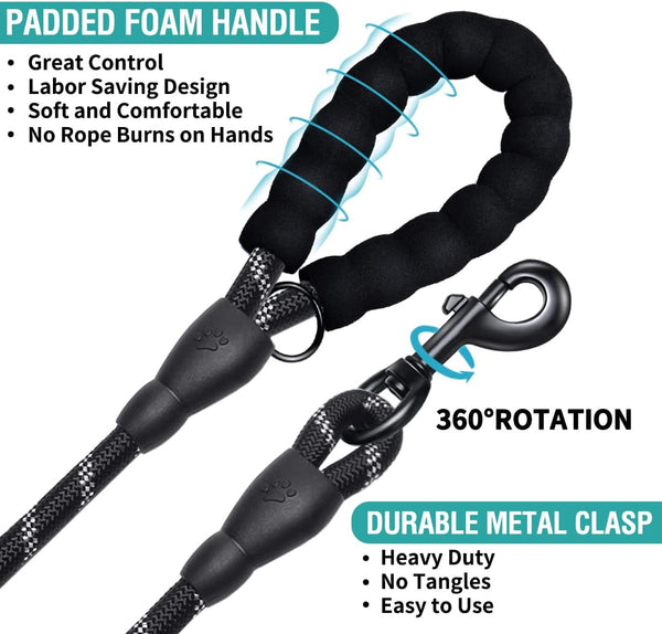 COOYOO 2 Pack Dog Leash 5 FT Heavy Duty - Comfortable Padded Handle - Reflective Dog Leash for Medium Large Dogs with Collapsible Pet Bowl5