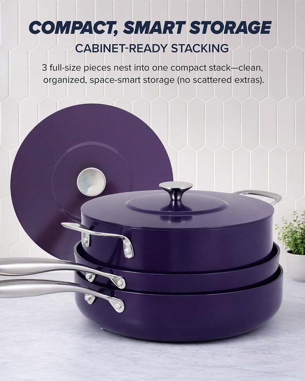 Essential Series 5PC Ceramic Cookware Set Pfas-Free, Dishwasher Safe | G11 Duralon Blue Coating, Pots and Pans Set Non-Stick, Scratch-Resistant, Stay-Cool Handle, Metal Lid, Induction Ready9