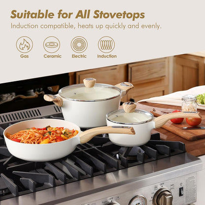 Ceramic Cookware Sets, Pots and Pans Set Non Stick, 14 Piece Induction Cookware, Non Toxic Healthy Non Stick Kitchen Cooking Set, with Frying Pans Set, PFAS PTFE PFOA PFOS Free5