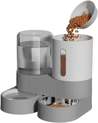 Gravity Cat Feeder and Water Dispenser, 2 in 1 Automatic Cat Feeder with 180 Degree Rotatable, 2 Pack Large Capacity Self Feeding for Small Medium Dog Puppy Kitten, Black, 0.8 Gallon X 21